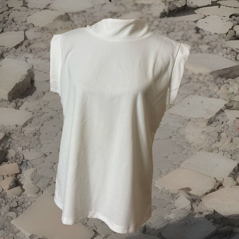 One Eleven North White Shirt Size L High Neck Cap Sleeves